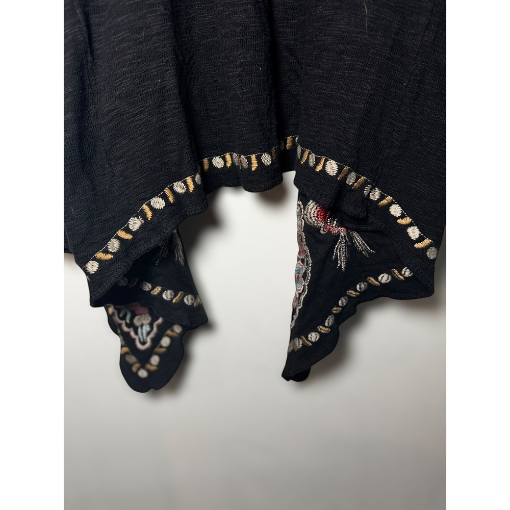 Time for Me Black Floral Embroidered Waterfall Open Front Cardigan Boho Women - Picture 11 of 12